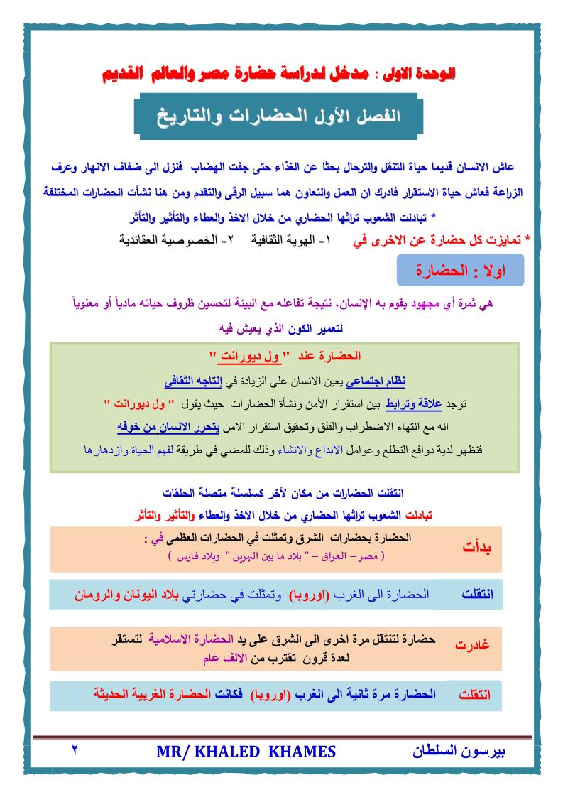 مذكرة تاريخ للصف الاول الثانوى الترم الاول 2021 ا خالد خميس ملفاتي مصرية