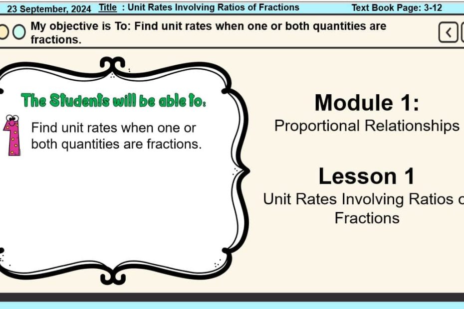 حل درس Unit Rates Involving Ratios of Fractions الرياضيات المتكاملة الصف السابع - بوربوينت