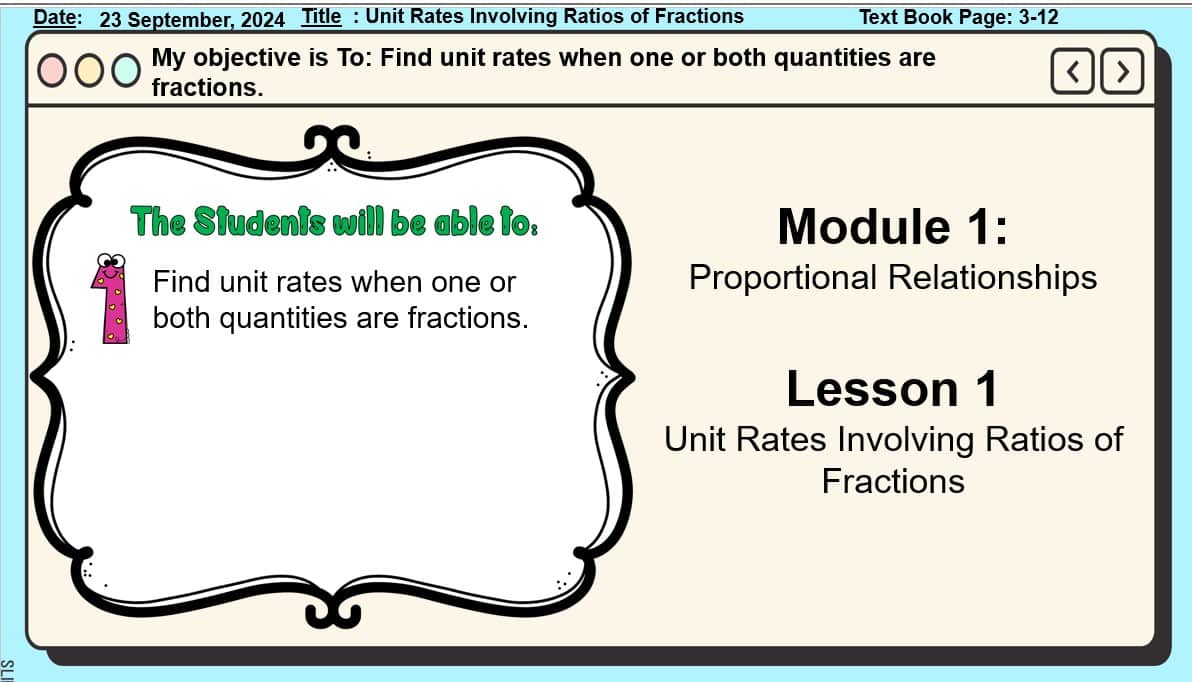 حل درس Unit Rates Involving Ratios of Fractions الرياضيات المتكاملة الصف السابع - بوربوينت