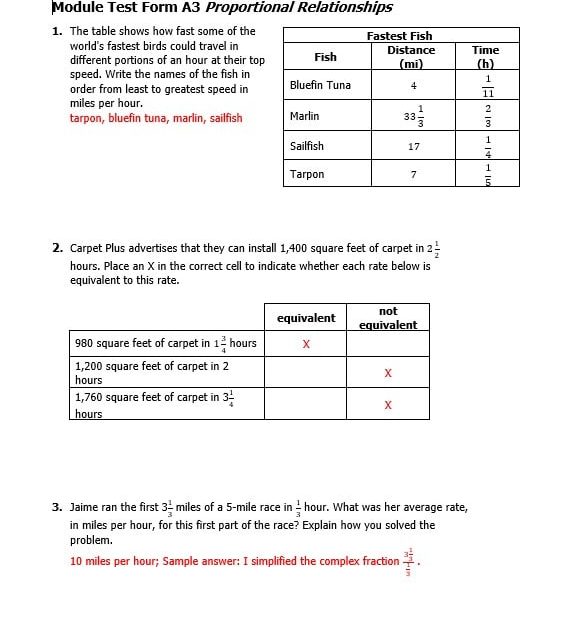 حل أوراق عمل Proportional Relationships الرياضيات المتكاملة الصف السابع