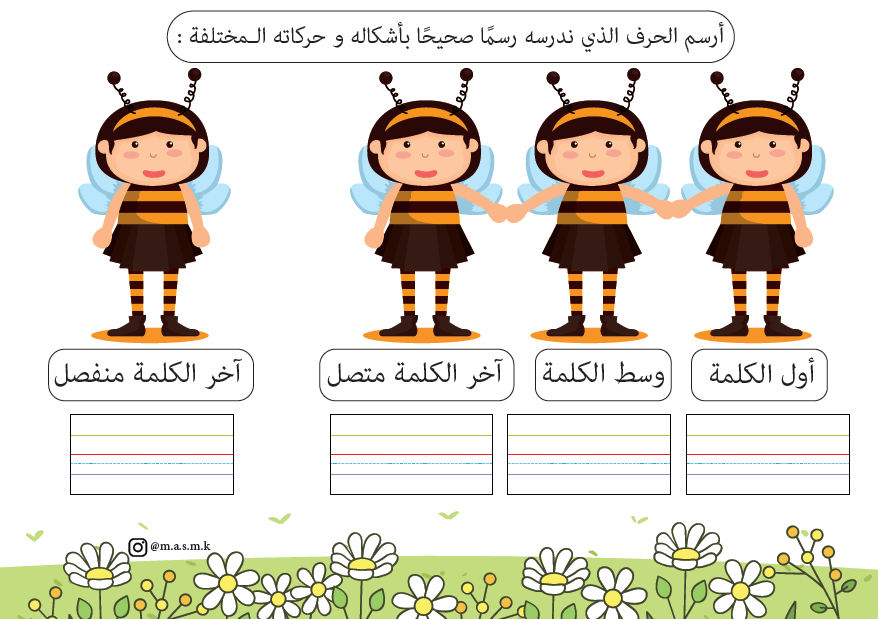 ورقة عملرسم الحرف بصورة صحيحة اللغة العربية الصف الأول