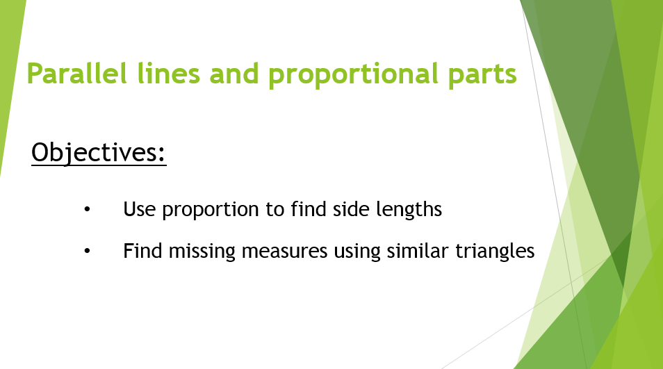 الرياضيات المتكاملة بوربوينت Parallel Lines and Proportional Parts بالإنجليزي للصف التاسع