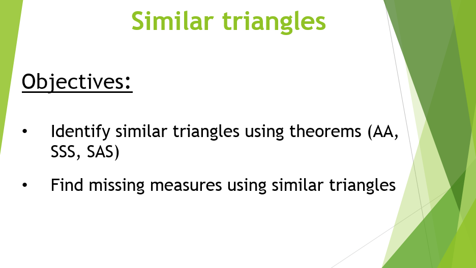 الرياضيات المتكاملة بوربوينت Similar triangles بالإنجليزي للصف التاسع