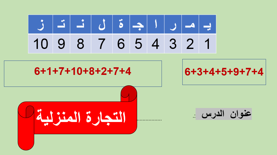 اللغة العربية بوربوينت التجارة المنزلية لغير الناطقين بها للصف السادس