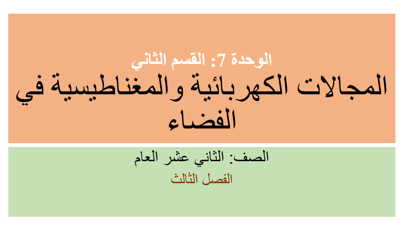 الفيزياء بوربوينت المجالات الكهربائية والمغناطيسية في الفضاء للصف الثاني عشر