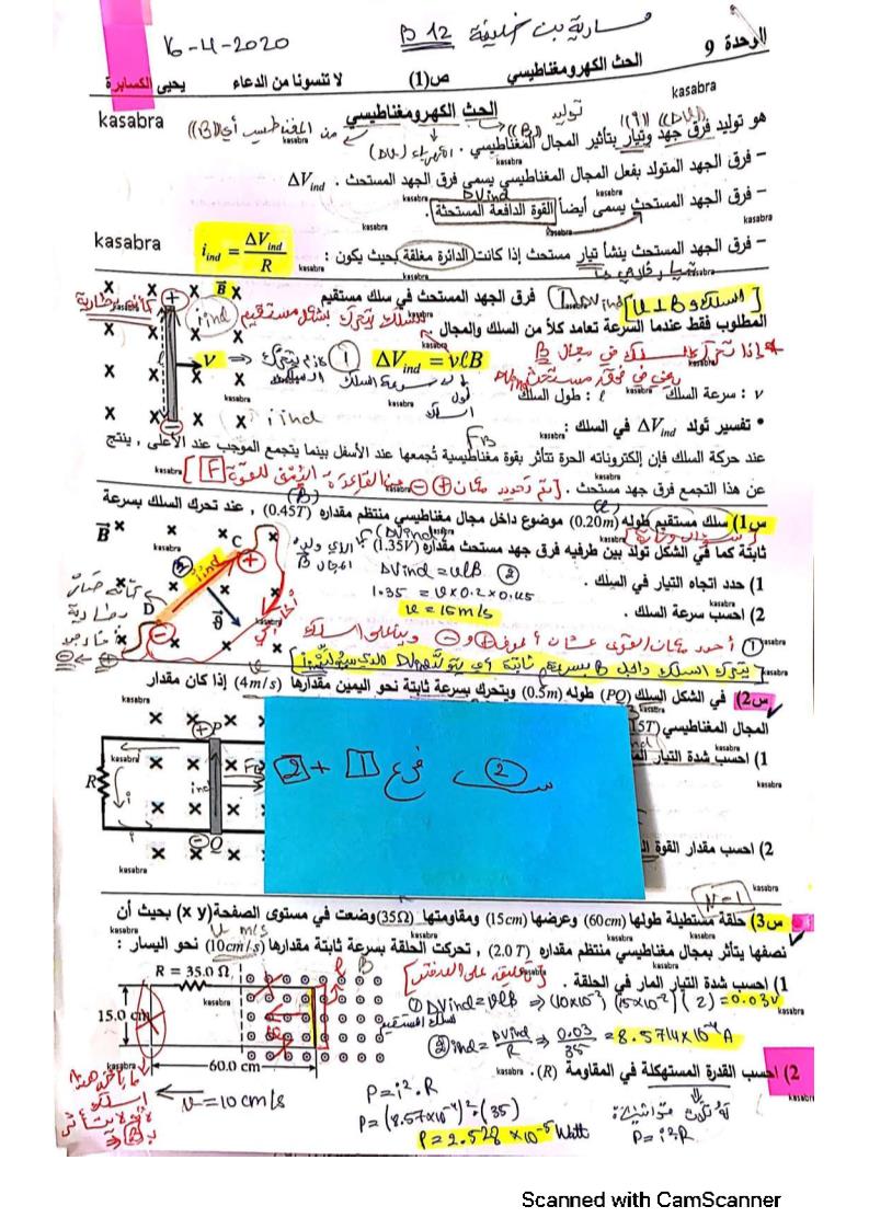 الفيزياء شرح الحث الكهرومغناطيسي للصف الثاني عشر