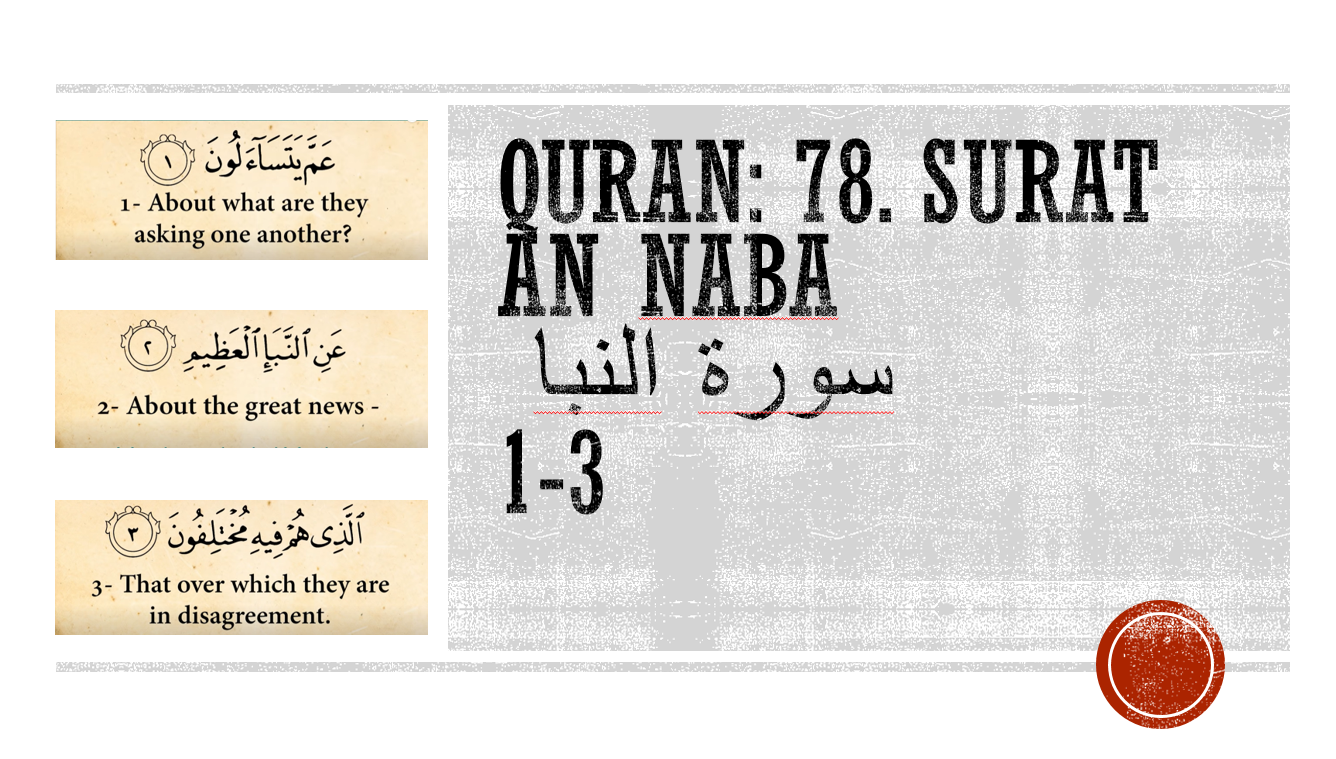 بوربوينت Surat An Nabaa لغير الناطقين باللغة العربية للصف الخامس مادة التربية الاسلامية