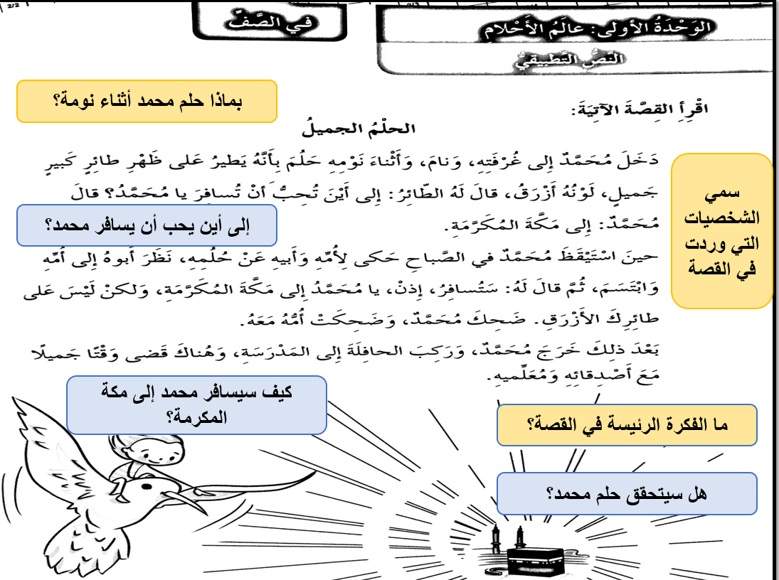بوربوينت قصة الحلم الجميل مع الاجابات للصف الثالث مادة اللغة العربية 