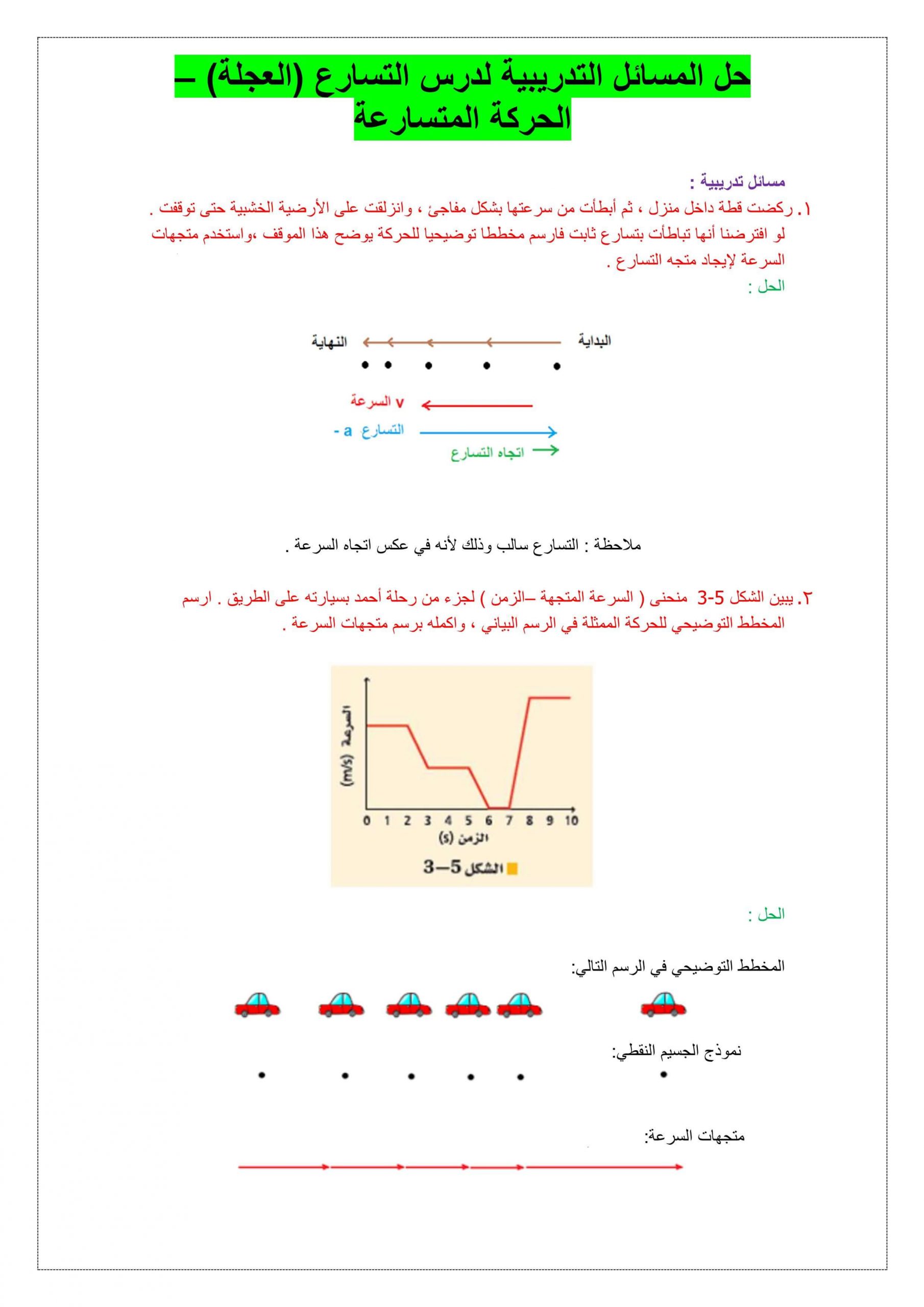 اوراق عمل الحركة المتسارعة للصف الحادي عشر مادة الفيزياء ملفاتي