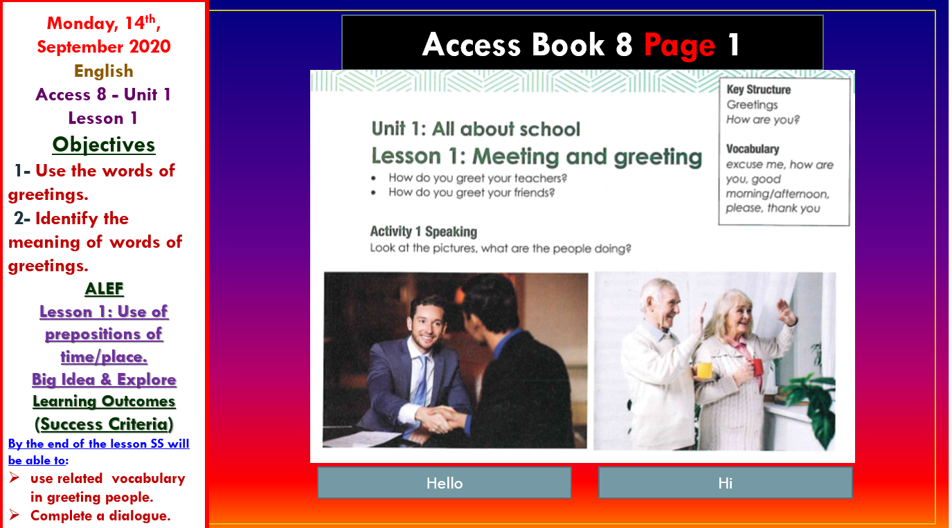 بوربوينت2 & Unit 1 Lesson 1 للصف الثامن مادة اللغة الانجليزية