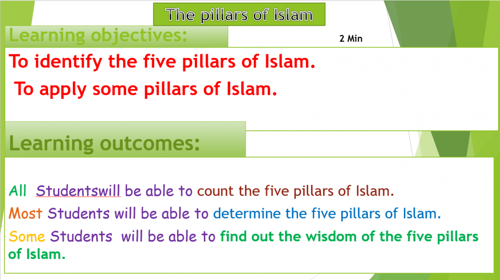 بوربوينت PILLARS OF ISLAM لغير الناطقين باللغة العربية للصف الاول مادة التربية الاسلامية