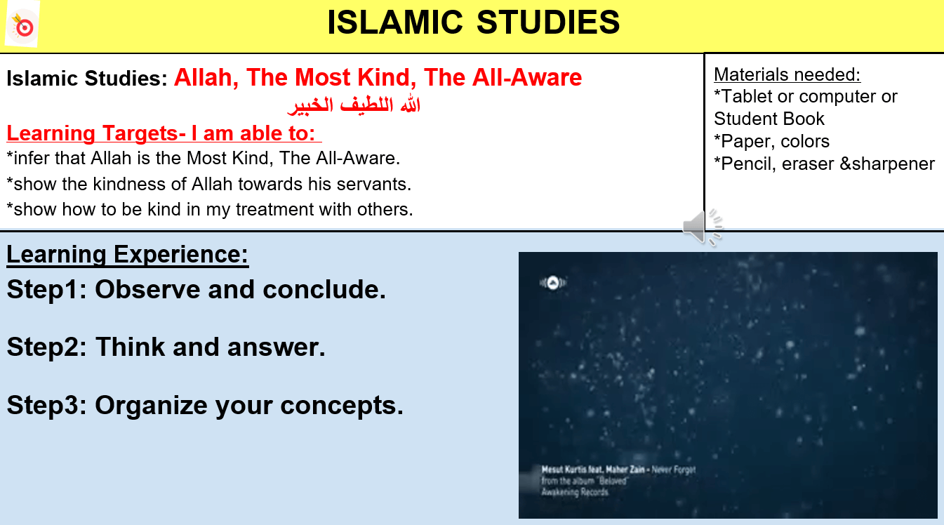 بوربوينت Allah, The Most Kind, The All-Aware لغير الناطقين باللغة العربية للصف الثاني مادة التربية الاسلامية