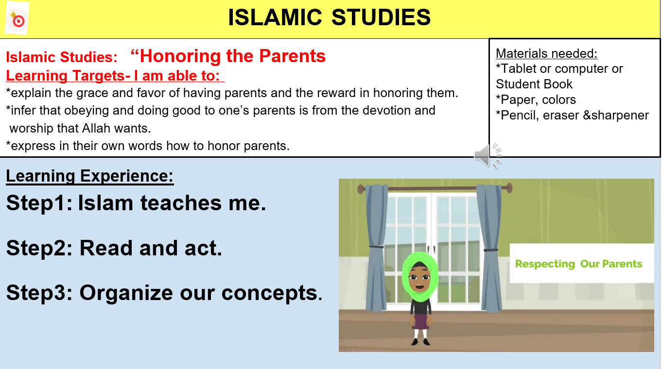 بوربوينت Honoring the Parents لغير الناطقين باللغة العربية للصف الثالث مادة التربية الاسلامية