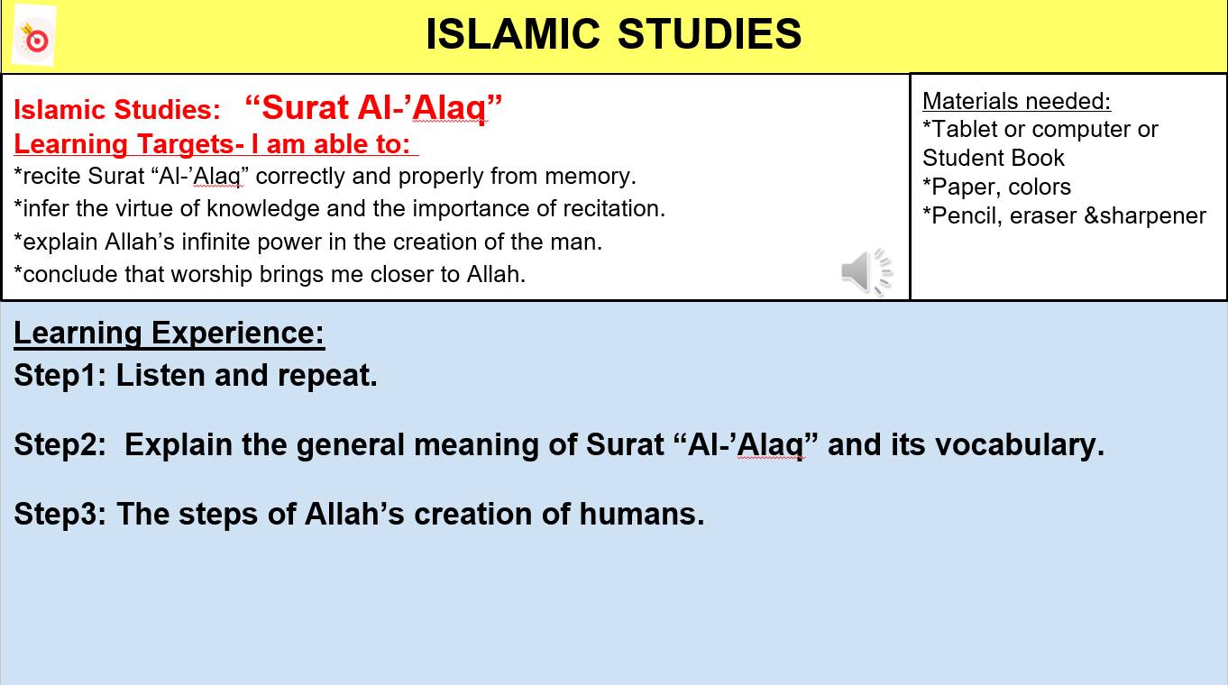 بوربوينت Surat Al Alaq لغير الناطقين باللغة العربية للصف الثالث مادة التربية الاسلامية