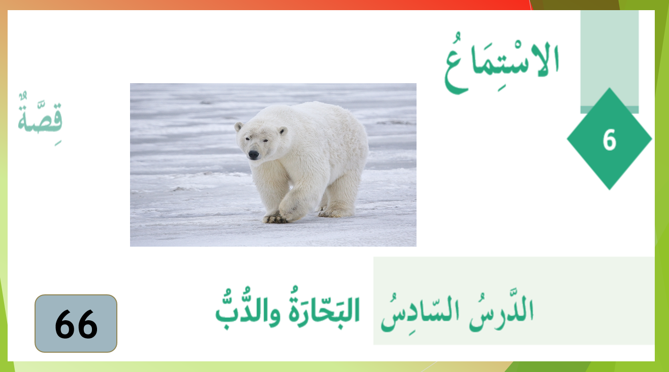 بوربوينت استماع الدب والبحارة للصف السادس مادة اللغة العربية