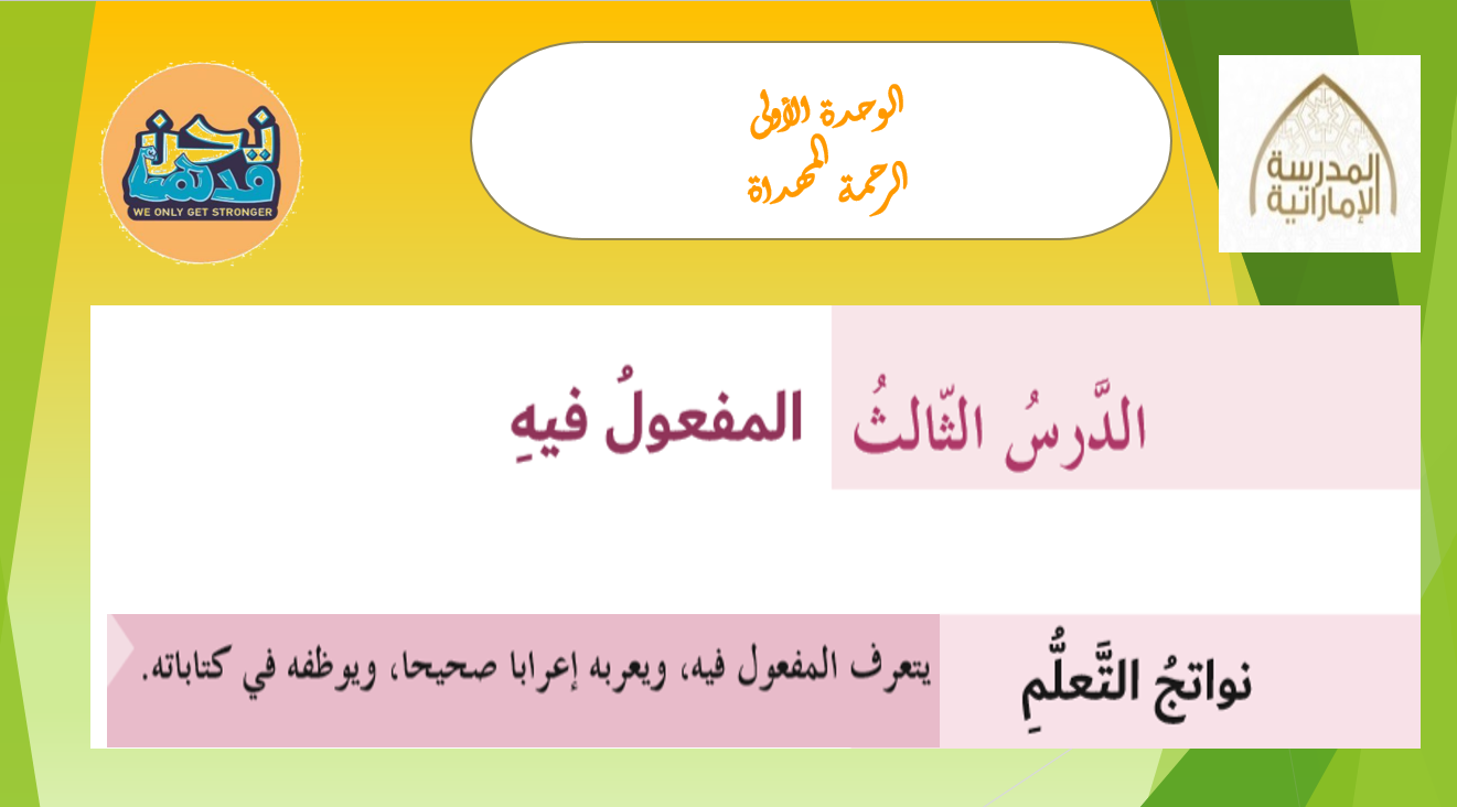 بوربوينت تطبيقات نحوية درس المفعول فيه للصف السادس مادة اللغة العربية