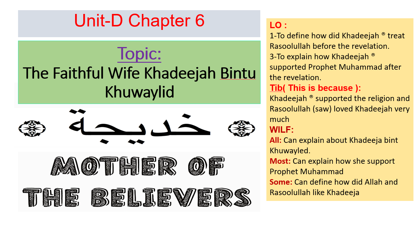 بوربوينت Khadeejah Bintu Khuwaylid لغير الناطقين باللغة العربية للصف الثالث مادة التربية الاسلامية