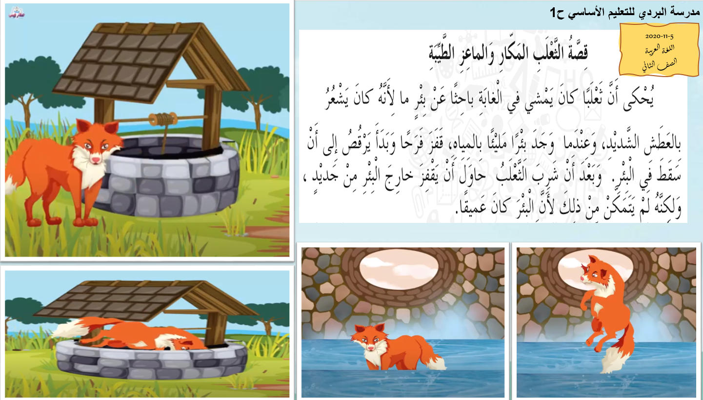 بوربوينت الثعلب الماكر والماعز الطيبة للصف الثاني مادة اللغة العربية 