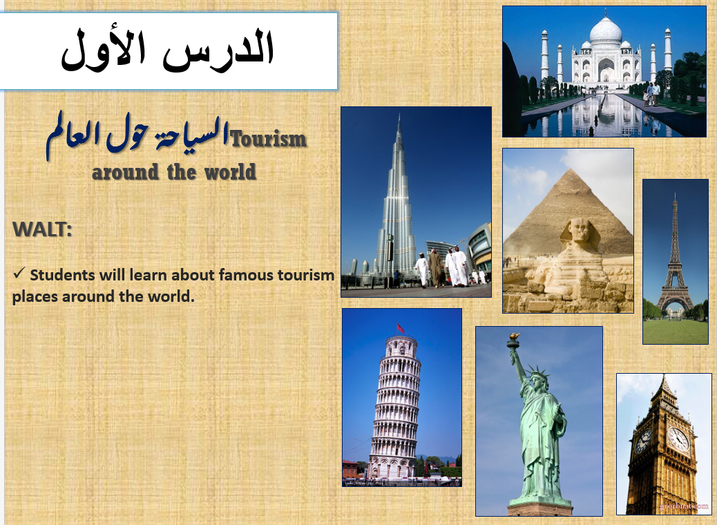 السياحة حول العالم لغير الناطقين بها الصف الخامس مادة اللغة العربية - بوربوينت