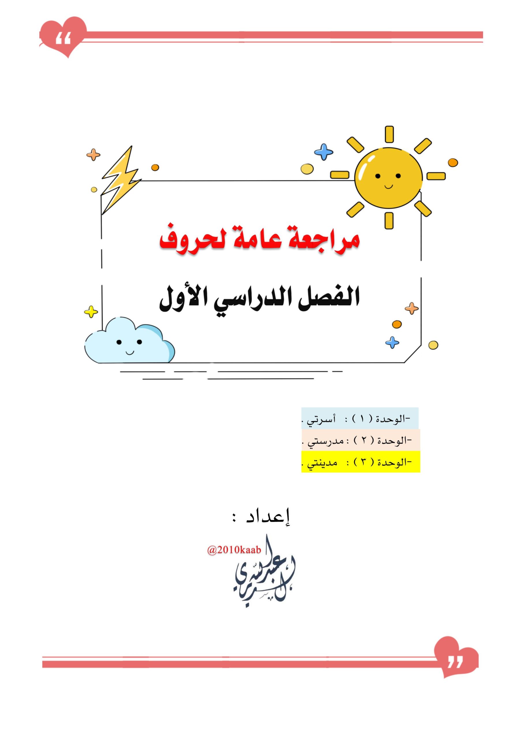 اوراق عمل مراجعة الحروف الهجائية الصف الاول مادة اللغة العربية 