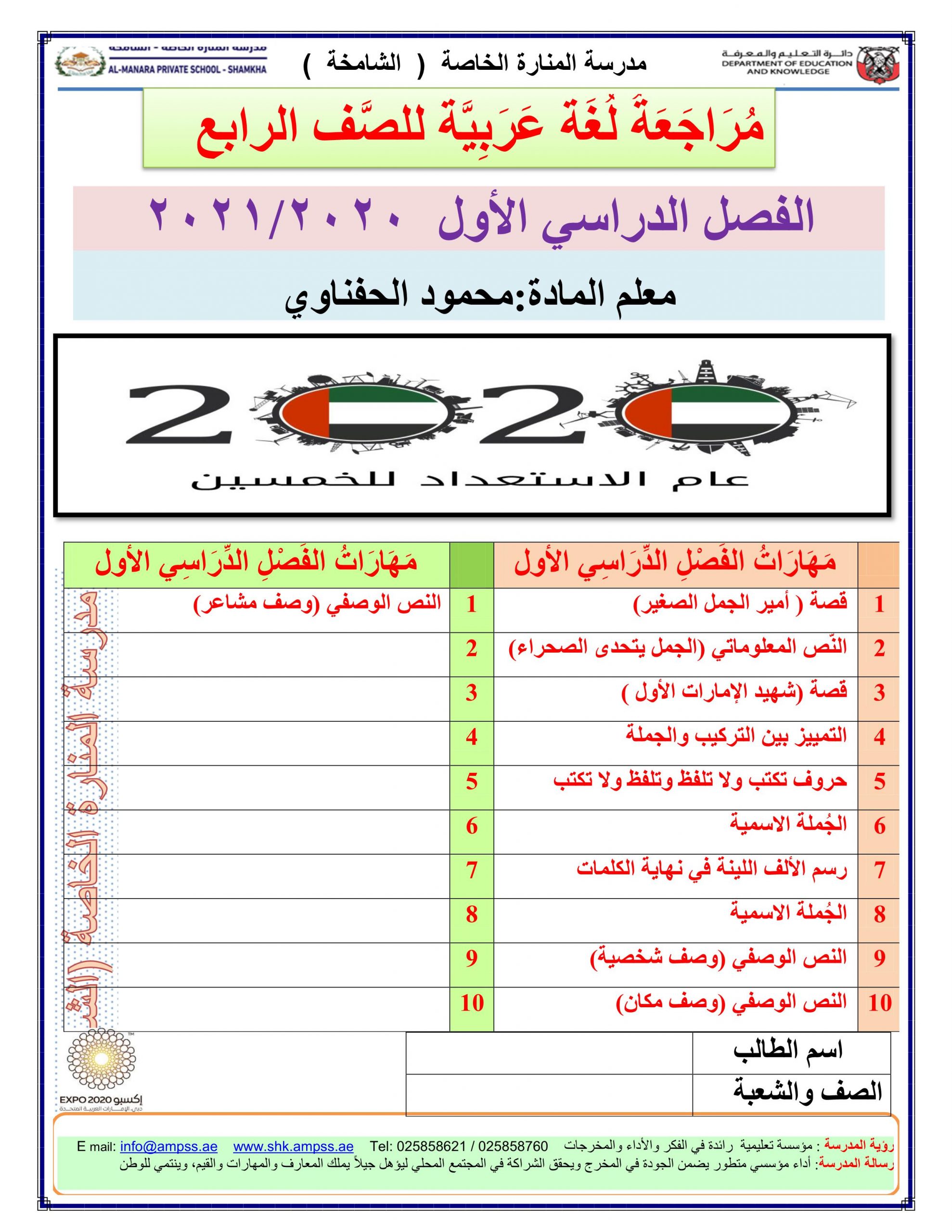 اوراق عمل متنوعة مراجعة نهائية الصف الرابع مادة اللغة العربية