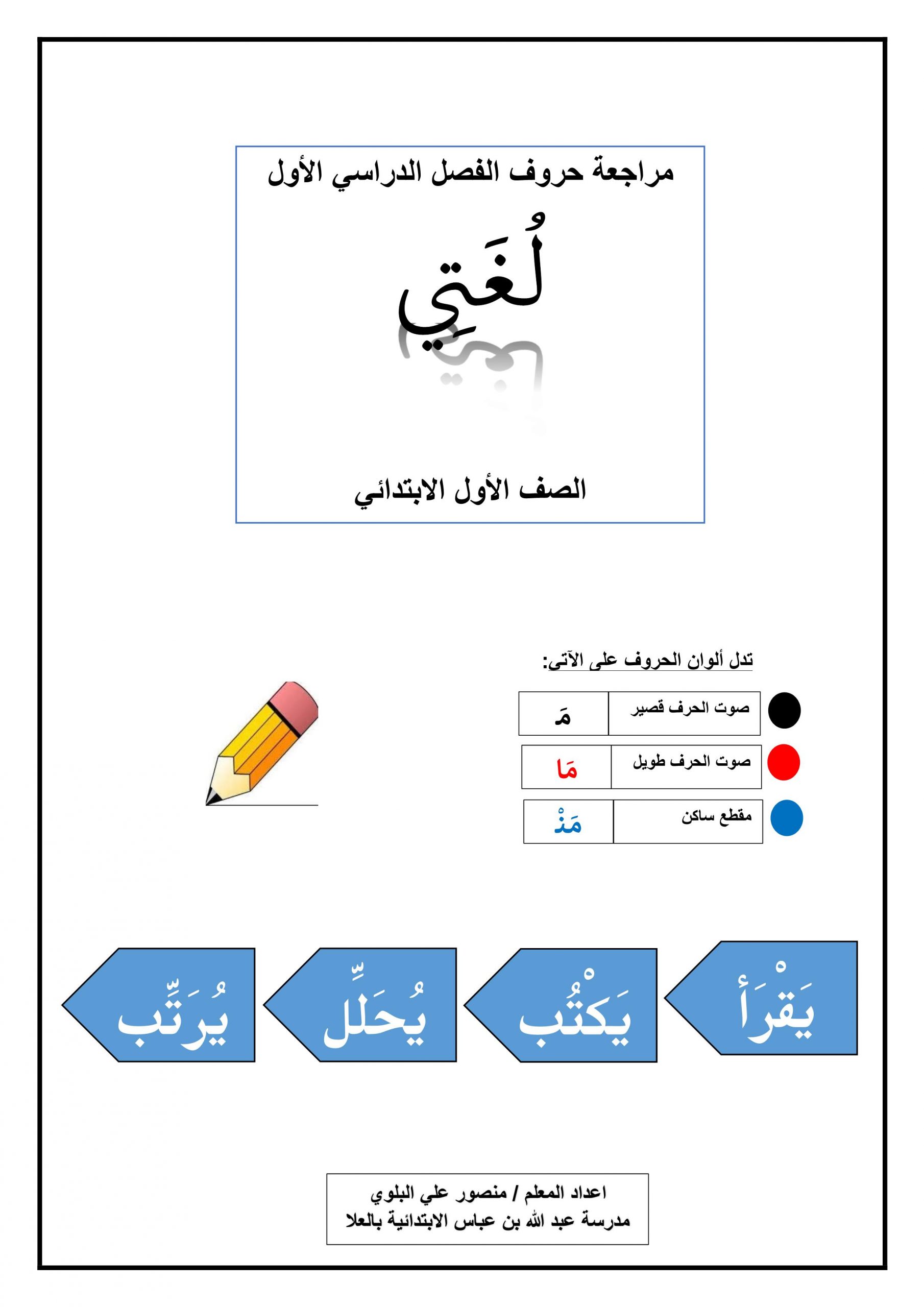 اوراق عمل متنوعة لمراجعة الحروف الصف الاول مادة اللغة العربية 