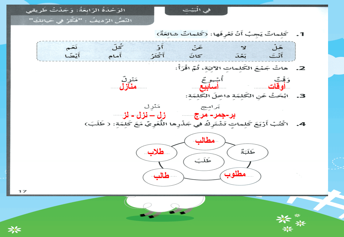 حل انشطة الكتاب فكر في حياتك الصف الثالث مادة اللغة العربية - بوربوينت