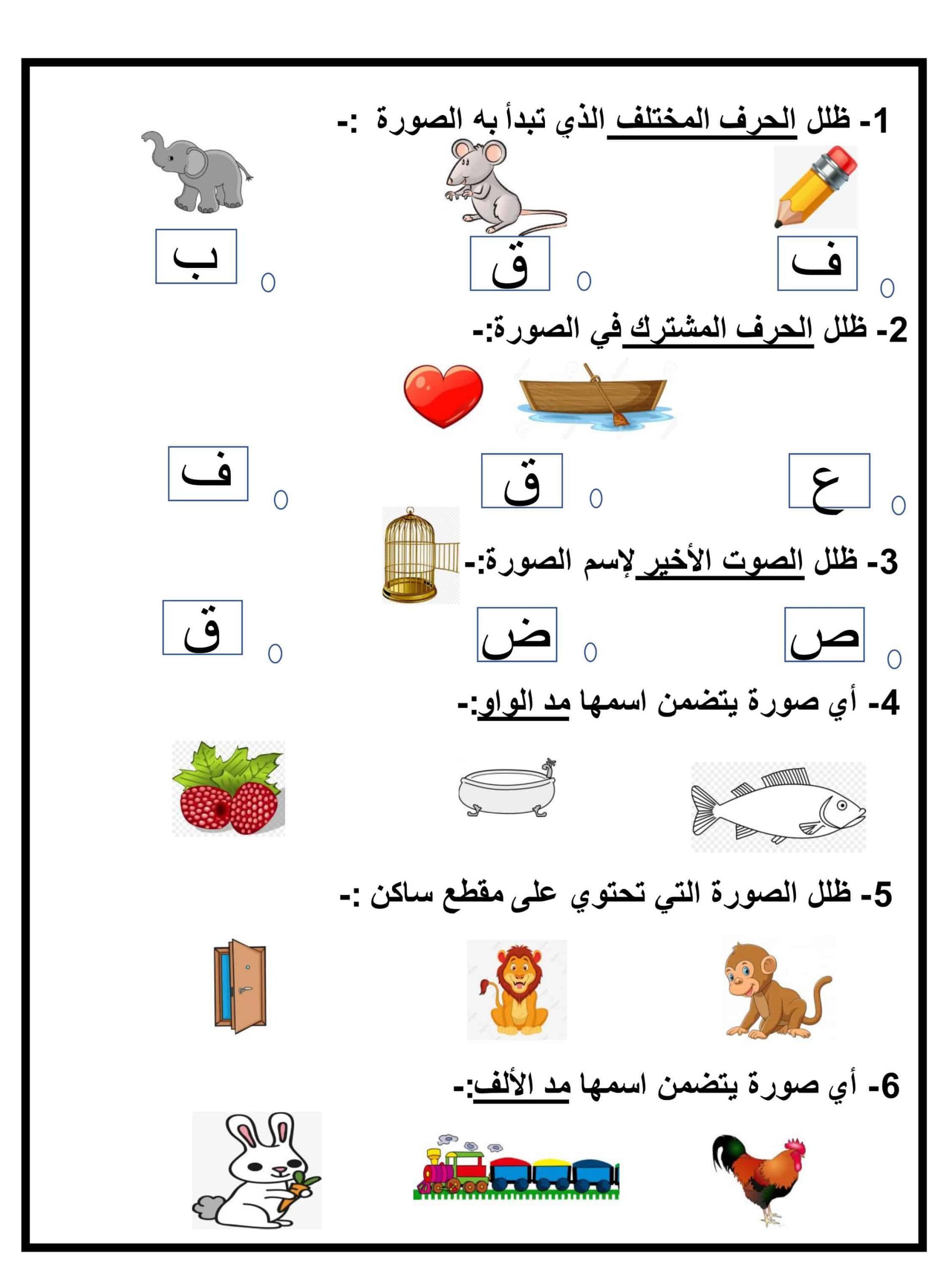 ورقة عمل و تدريبات حرف القاف للصف الاول مادة اللغة العربية
