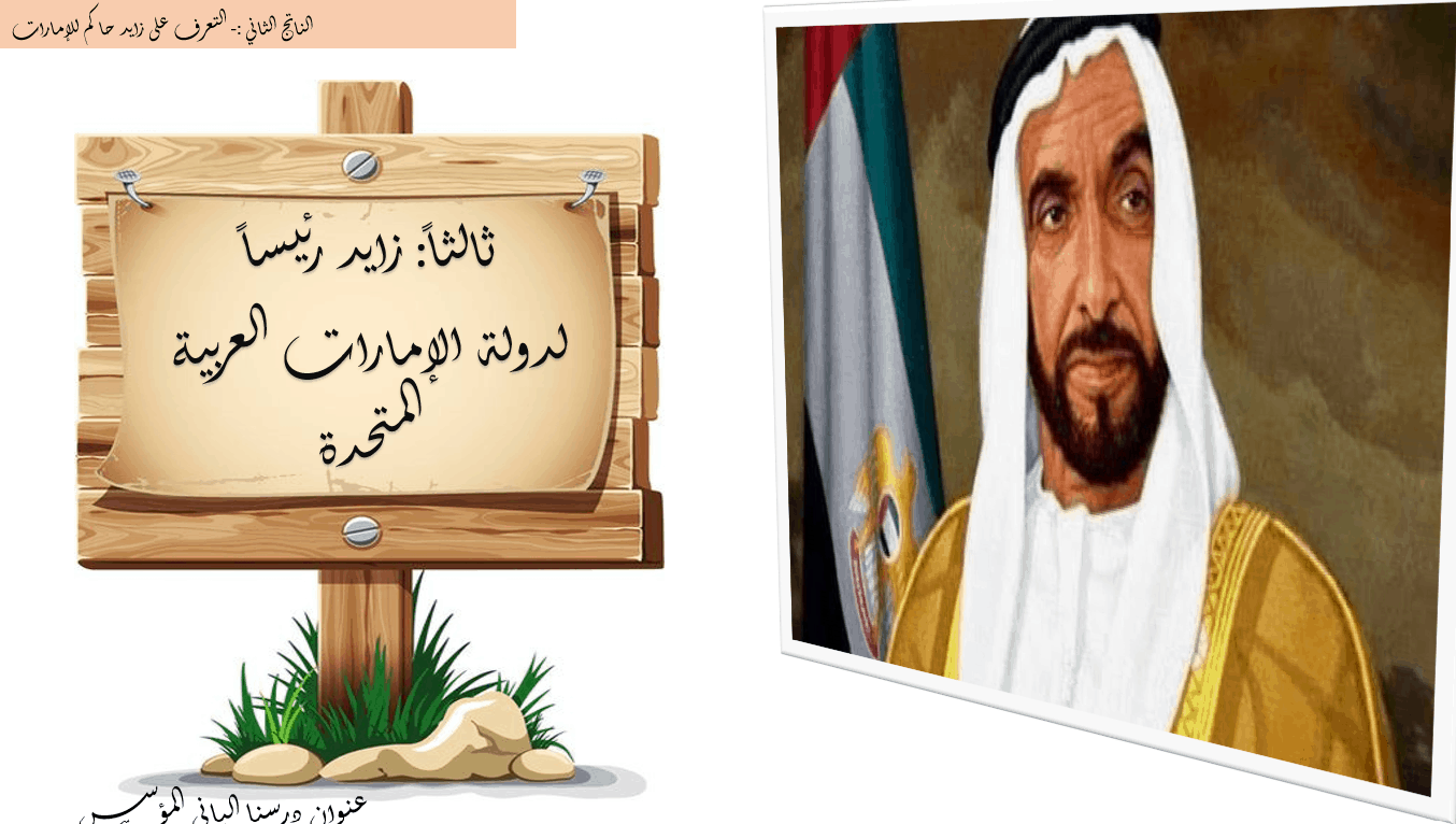 حل درس زايد رئيسا لدولة الإمارات العربية المتحدة الصف الثاني مادة الدراسات الإجتماعية والتربية الوطنية - بوربوينت 