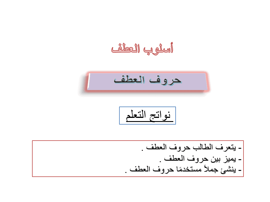 حل درس حروف العطف الصف الثالث مادة اللغة العربية - بوربوينت