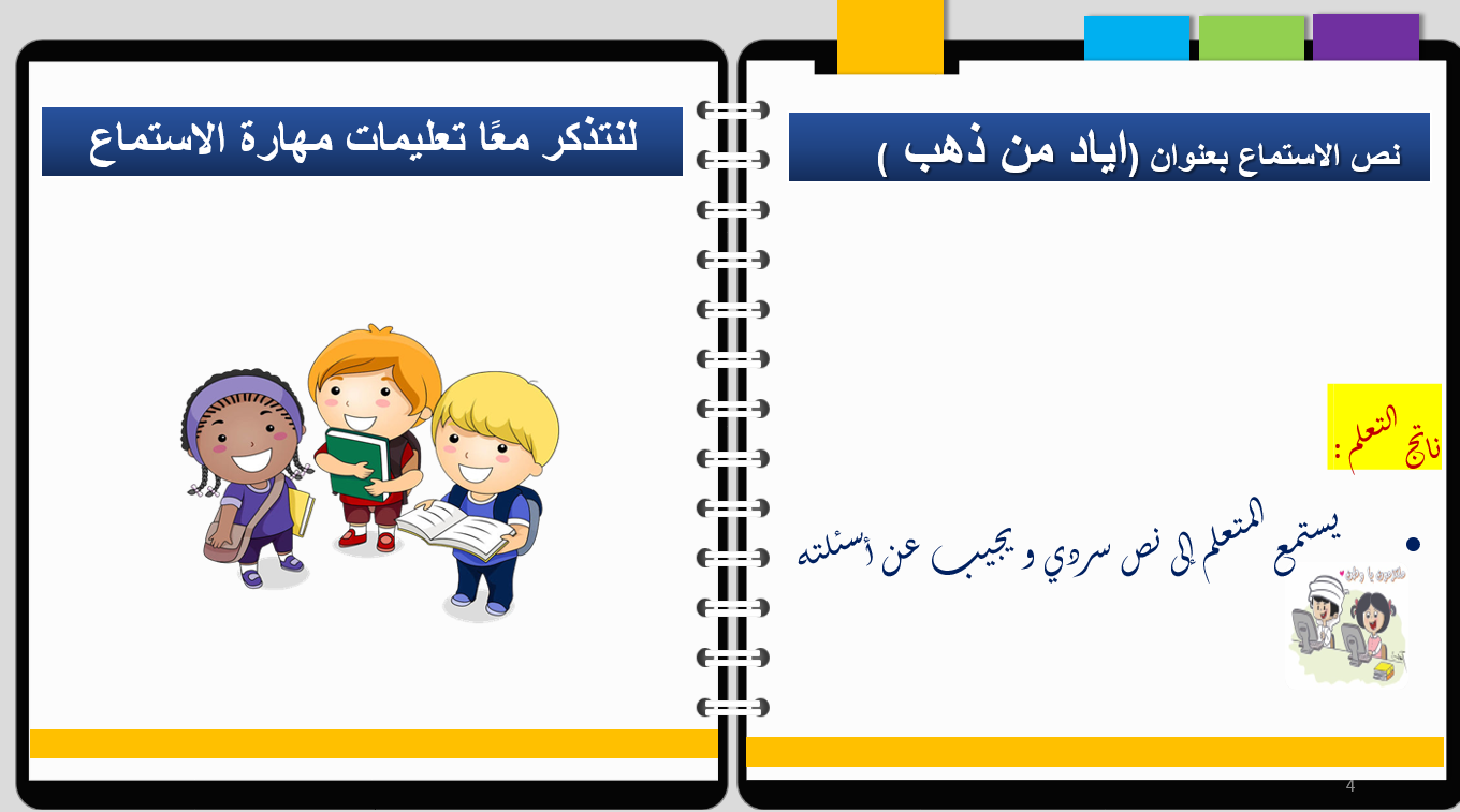 حل درس نص استماع أياد من ذهب الصف الرابع مادة اللغة العربية - بوربوينت 