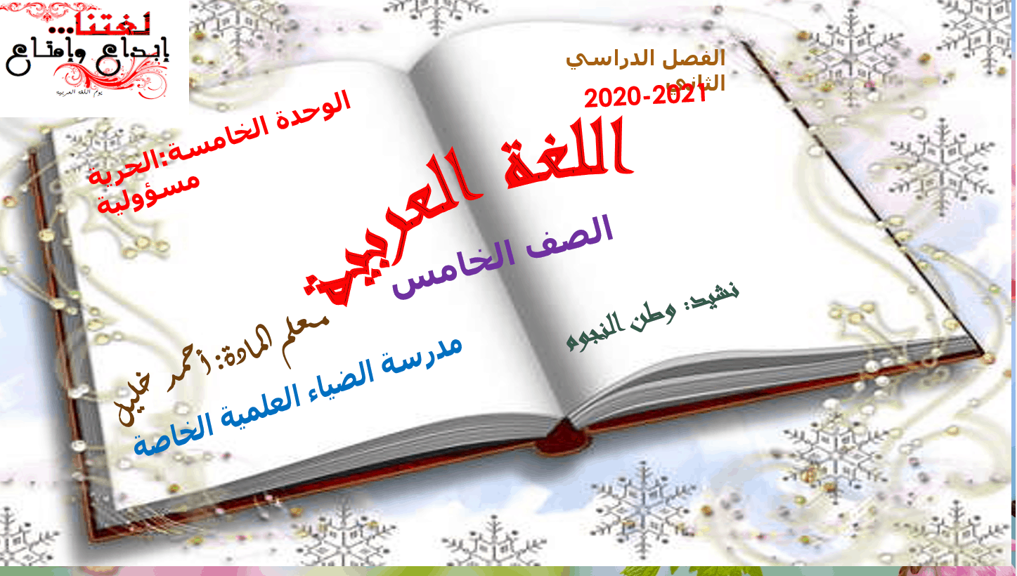 شرح نشيد وطن النجوم الصف الخامس مادة اللغة العربية - بوربوينت 