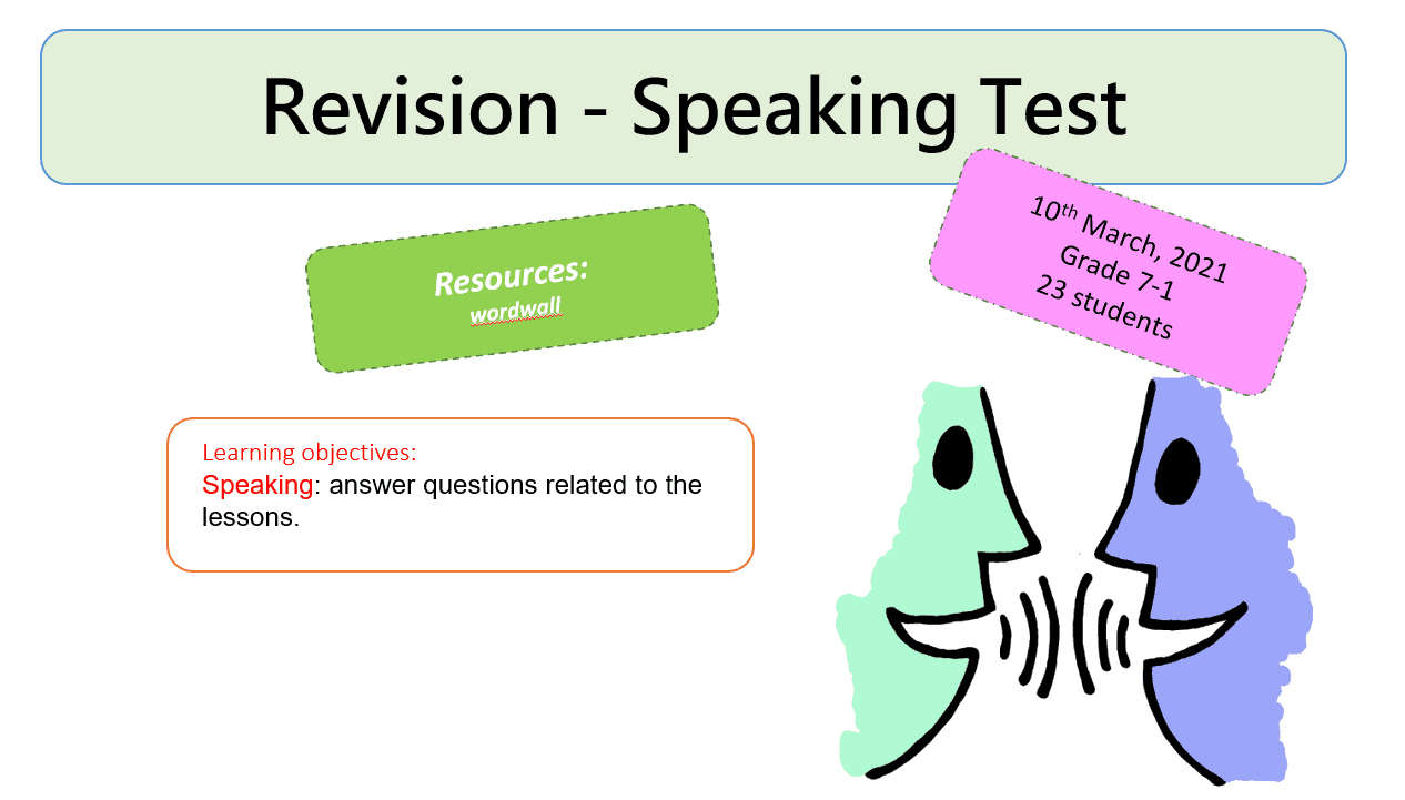 مراجعة Revision Speaking Test الصف السابع مادة اللغة الإنجليزية - بوربوينت