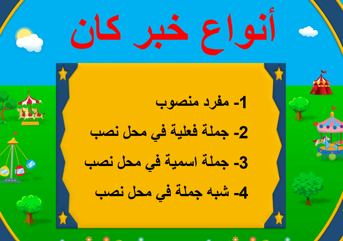 حل درس أنواع خبر كان الصف الخامس مادة اللغة العربية - بوربوينت 