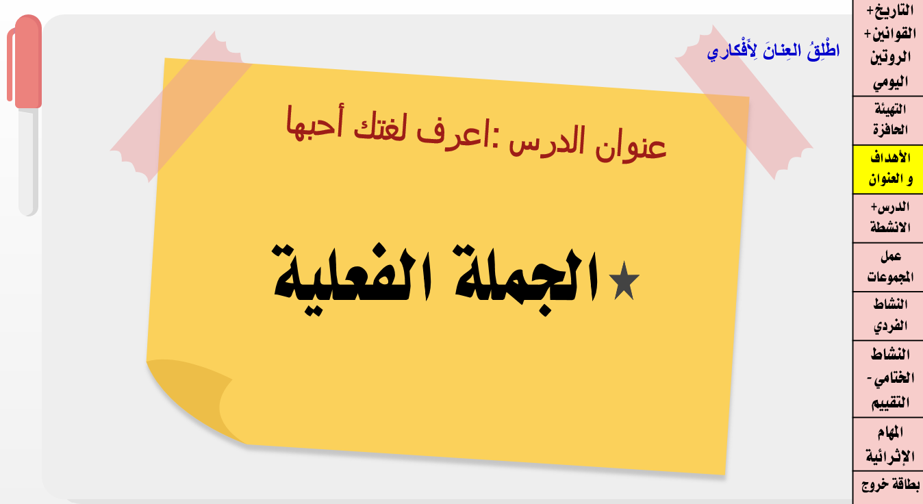 درس الجملة الفعلية الصف الرابع مادة اللغة العربية - بوربوينت