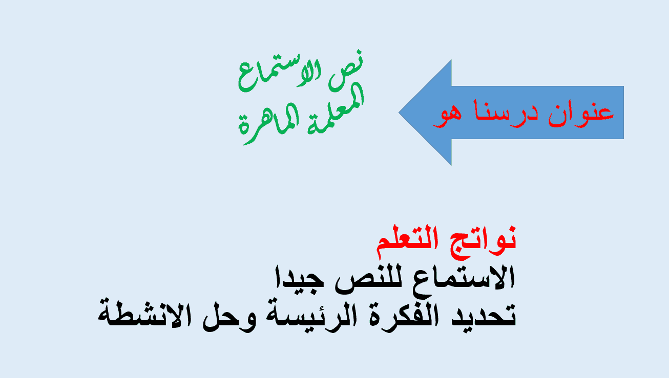حل نص الاستماع المعلمة الماهرة الصف الثالث مادة اللغة العربية - بوربوينت 