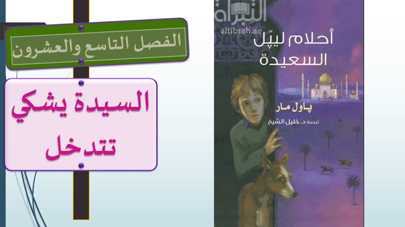 حل درس أحلام ليبل السعيدة الفصل التاسع والعشرون السيدة يشكي تتدخل الصف السادس مادة اللغة العربية - بوربوينت 