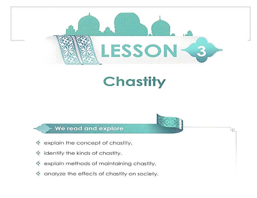 درس Chastity لغير الناطقين باللغة العربية الصف العاشر مادة التربية الإسلامية - بوربوينت
