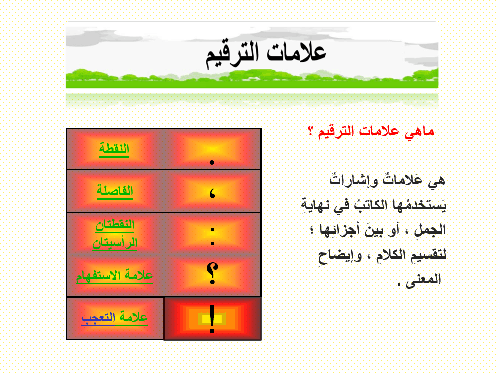 درس علامات الترقيم الصف الثالث مادة اللغة العربية - بوربوينت