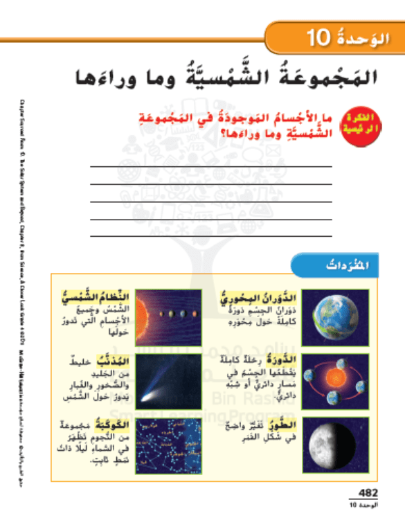 كتاب الطالب وحدة المجموعة الشمسية وما وراءها الفصل الدراسي الثالث 2020-2021 الصف الرابع مادة العلوم المتكاملة