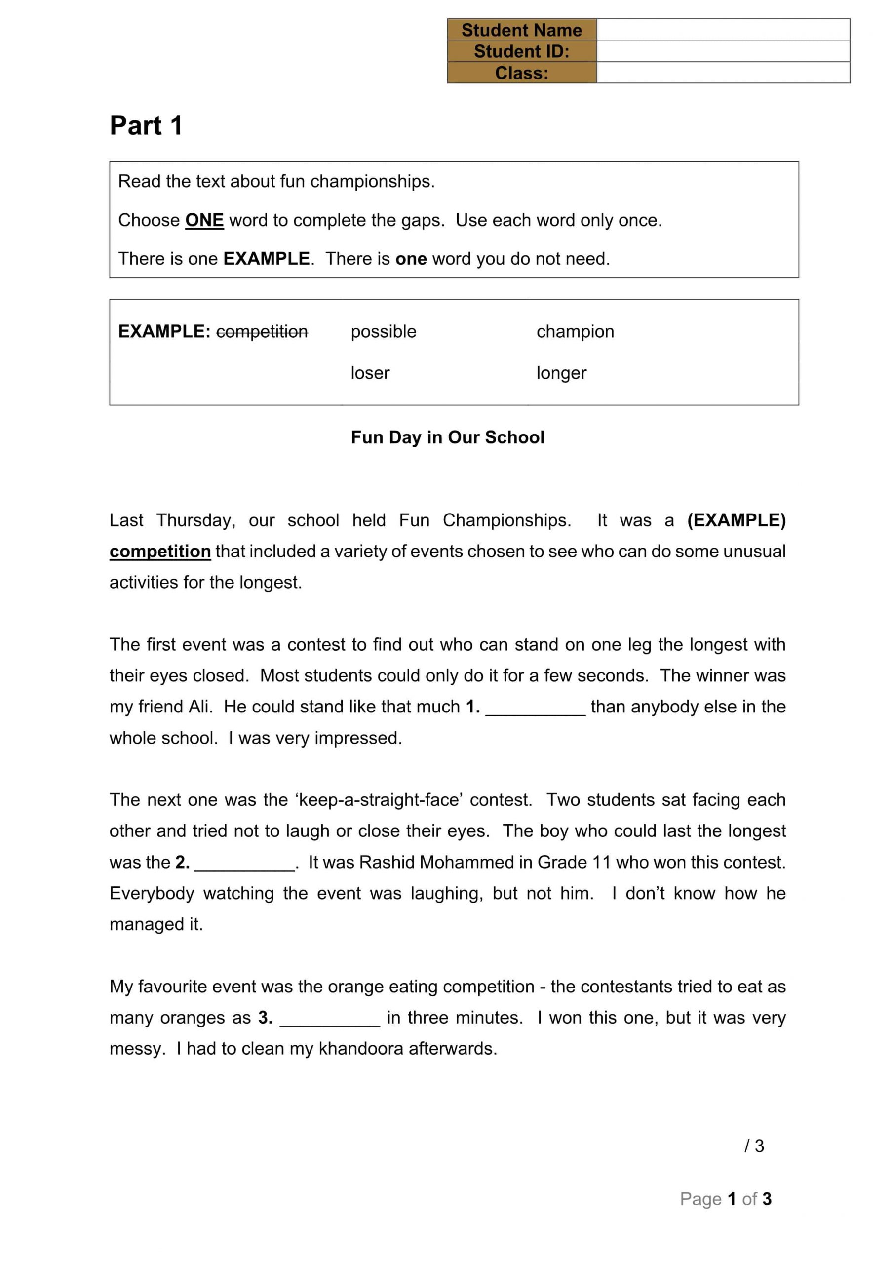 ورقة عمل Reading Pop Quiz 1 الصف التاسع متقدم مادة اللغة الإنجليزية