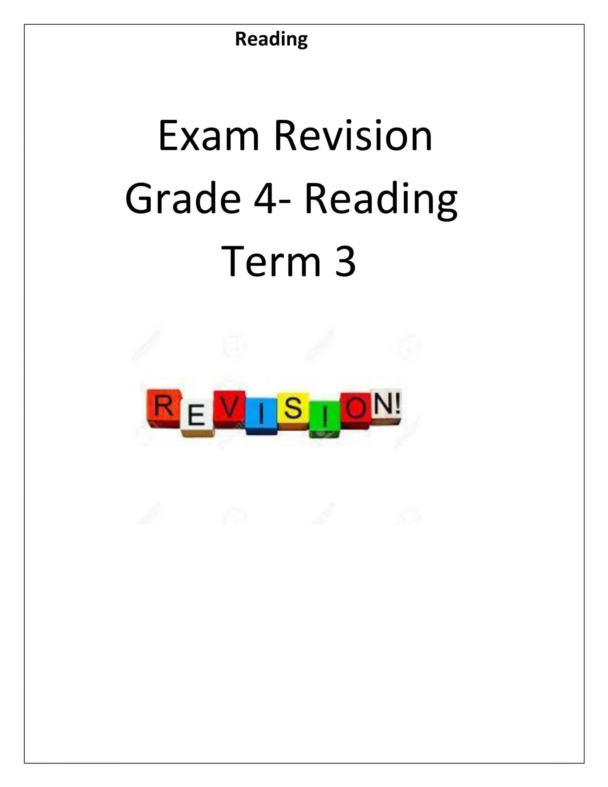 أوراق عمل Reading Exam Revision الصف الرابع مادة اللغة الإنجليزية