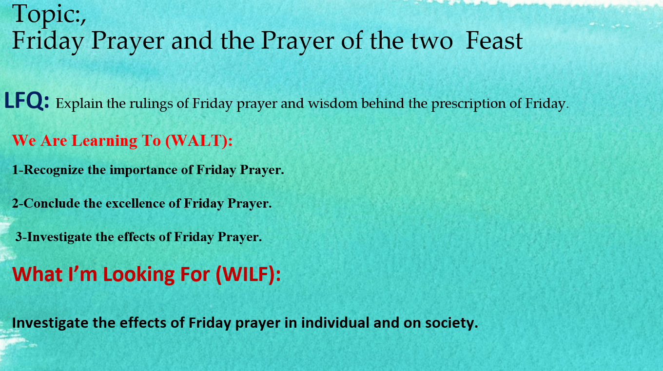 درس Friday Prayer and the Prayer of the two Feast لغير الناطقين باللغة العربية الصف الخامس مادة التربية الإسلامية - بوربوينت