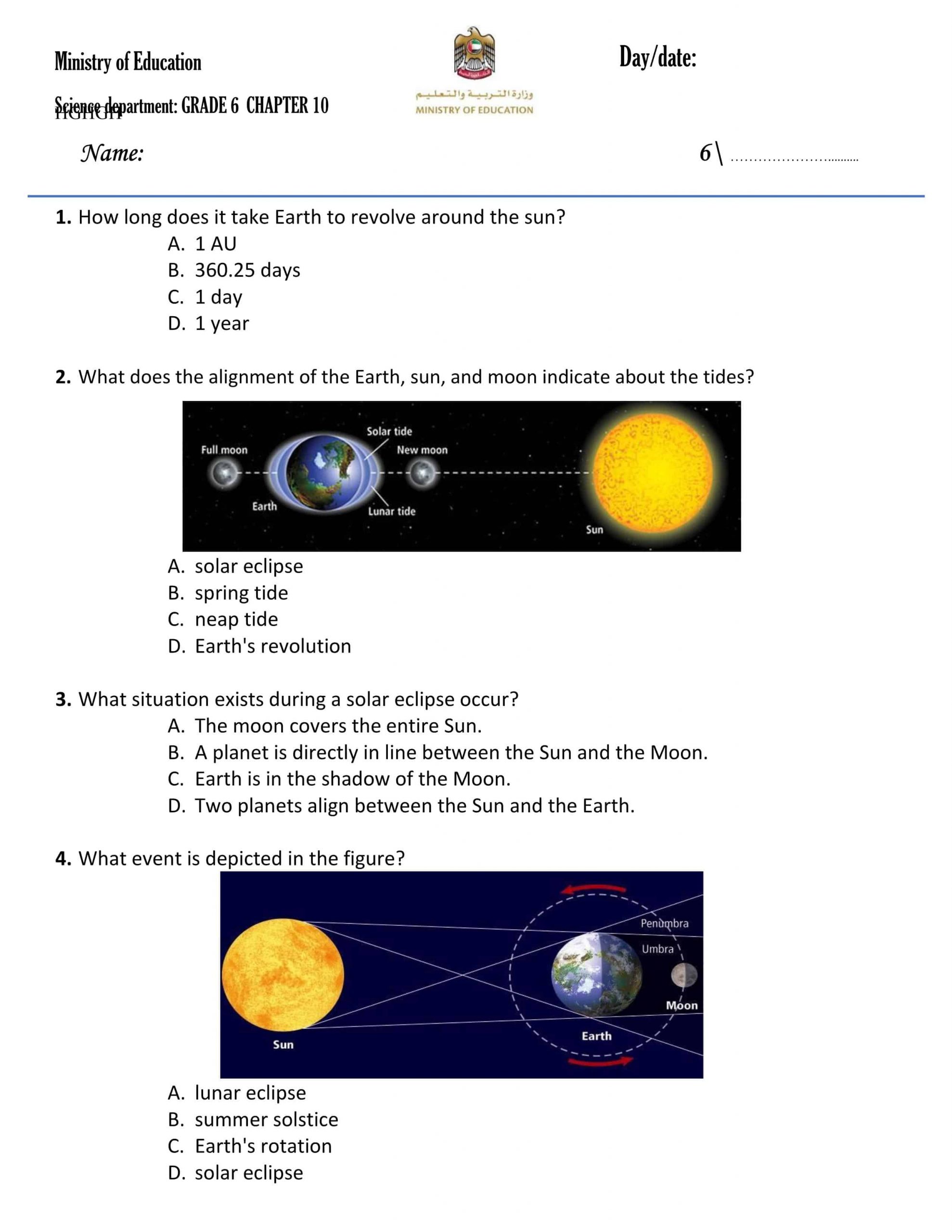 حل أوراق عمل CHAPTER 10 بالإنجليزي الصف السادس مادة العلوم المتكاملة 
