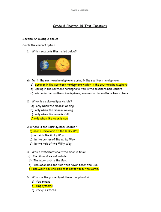 حل أوراق عمل مراجعة بالإنجليزي الصف السادس مادة العلوم المتكاملة 