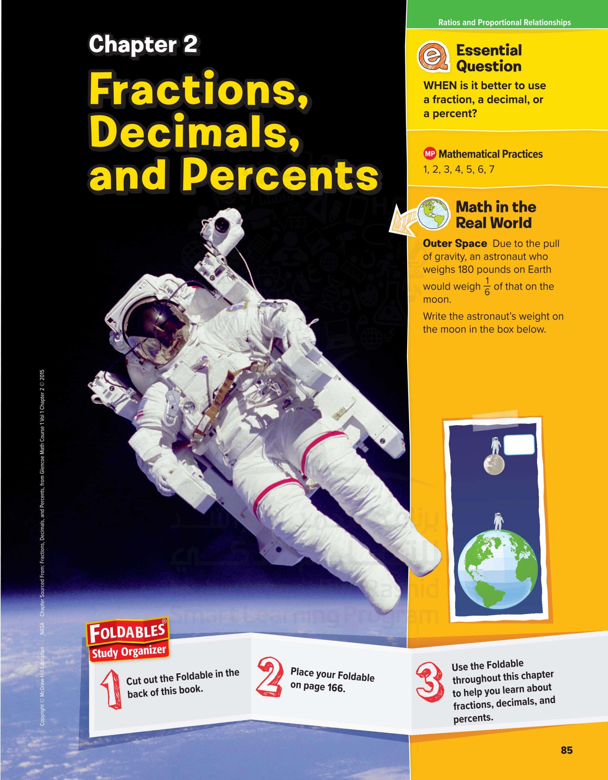 كتاب الطالب بالإنجليزي وحدة Fractions decimals and percents الفصل الدراسي الأول 2020-2021 الصف السادس مادة الرياضيات المتكاملة