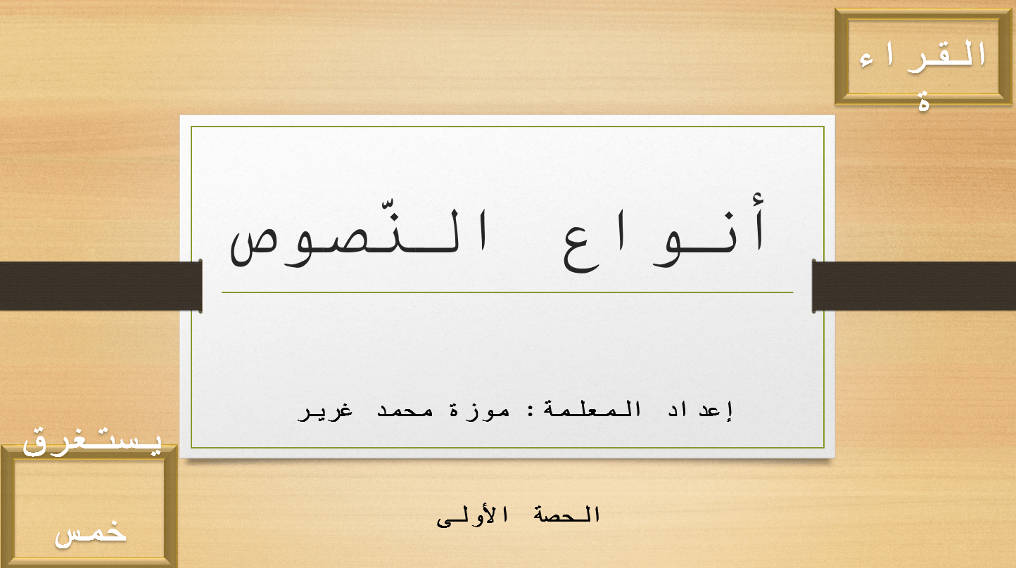 حل درس أنواع النصوص الصف السادس مادة اللغة العربية - بوربوينت 