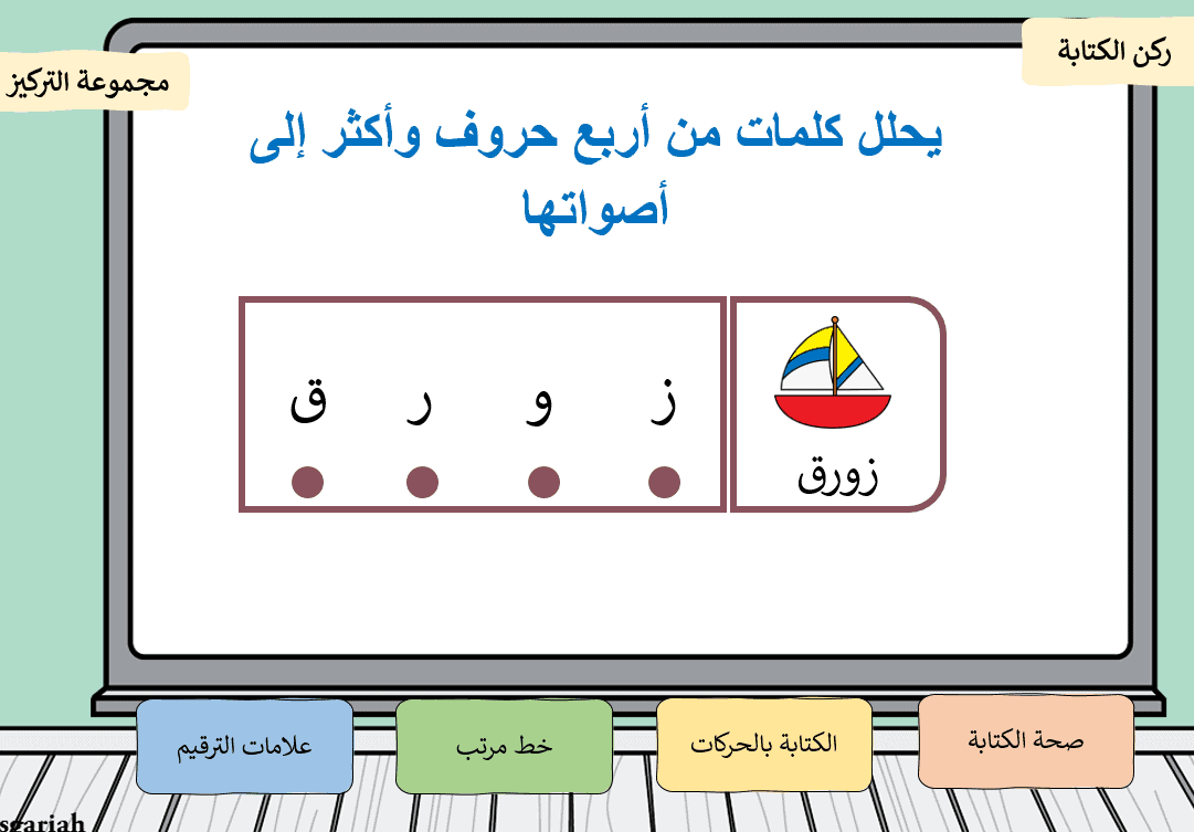 تدريبات تحليل كلمات من أربع حروف الصف الأول مادة اللغة العربية - بوربوينت