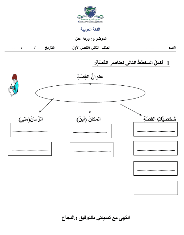 ورقة عمل درس عناصر القصة الصف الثاني مادة اللغة العربية