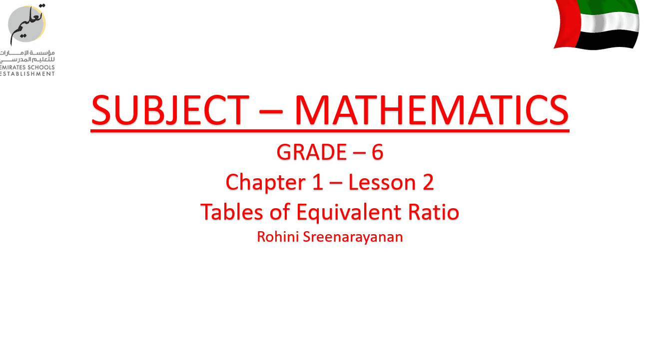 درس Tables of Equivalent Ratio الرياضيات المتكاملة الصف السادس - بوربوينت